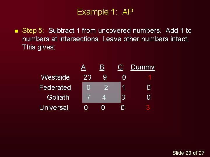 Example 1: AP n Step 5: Subtract 1 from uncovered numbers. Add 1 to