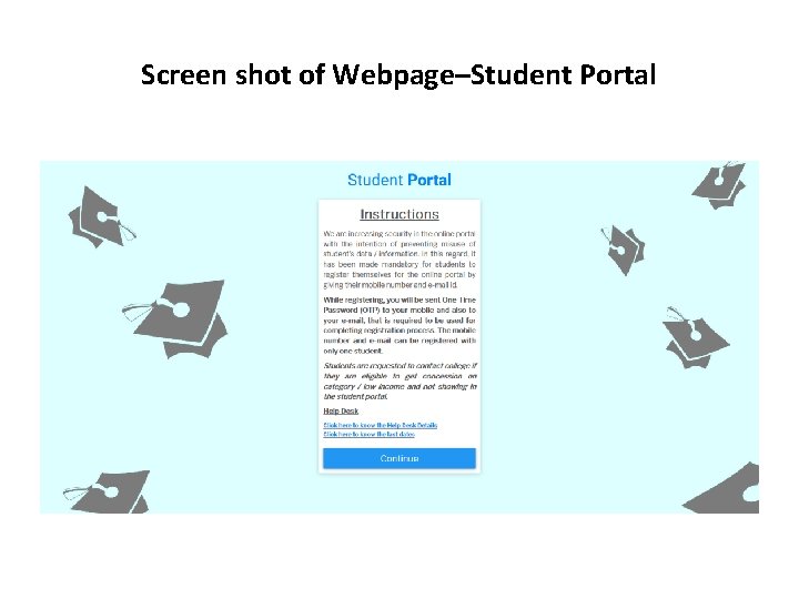 Screen shot of Webpage–Student Portal 