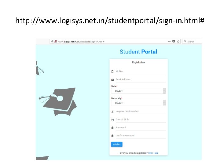 http: //www. logisys. net. in/studentportal/sign-in. html# 