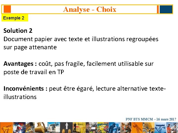 Analyse - Choix Exemple 2 Solution 2 Document papier avec texte et illustrations regroupées