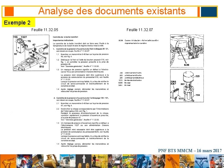 Analyse des documents existants Exemple 2 Feuille 11. 32. 05 Feuille 11. 32. 07