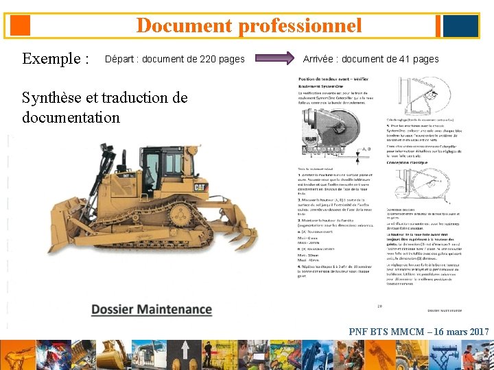 Document professionnel Exemple : Départ : document de 220 pages Arrivée : document de
