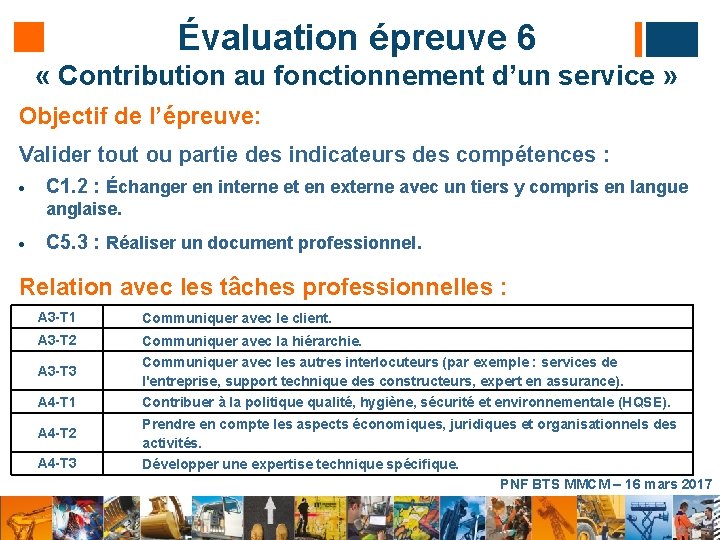 Évaluation épreuve 6 « Contribution au fonctionnement d’un service » Objectif de l’épreuve: Valider