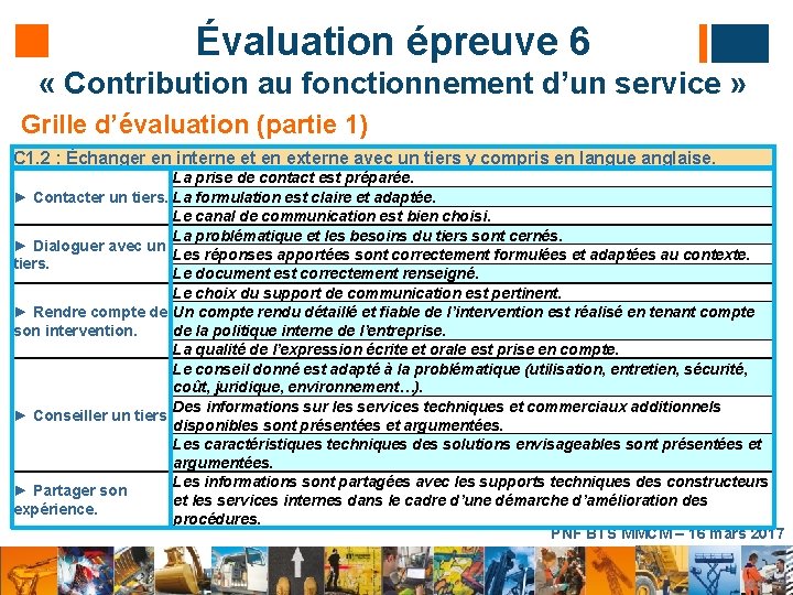 Évaluation épreuve 6 « Contribution au fonctionnement d’un service » Grille d’évaluation (partie 1)
