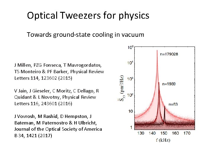 Optical Tweezers for physics Towards ground-state cooling in vacuum J Millen, PZG Fonseca, T