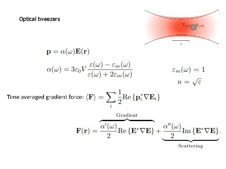 Optical tweezers Time averaged gradient force: 