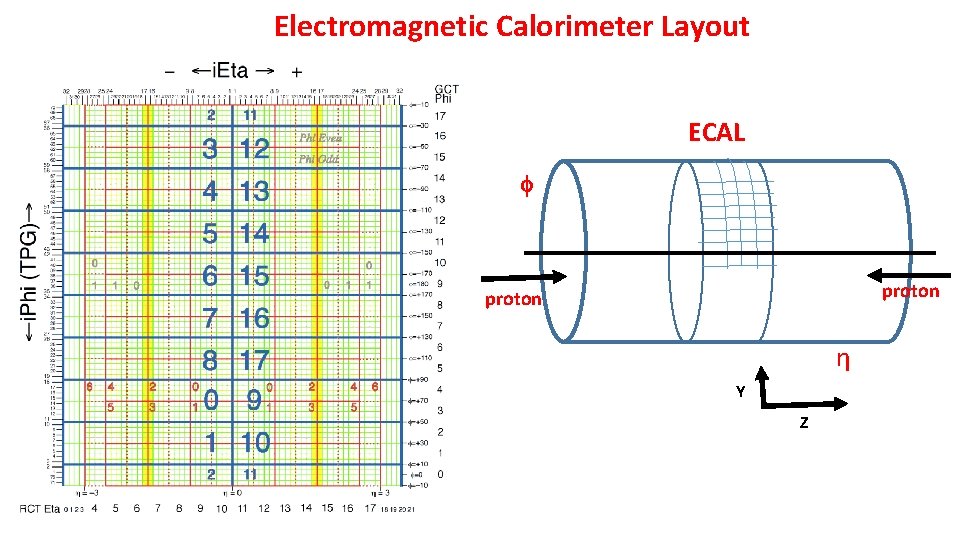 Electromagnetic Calorimeter Layout ECAL proton η Y Z 