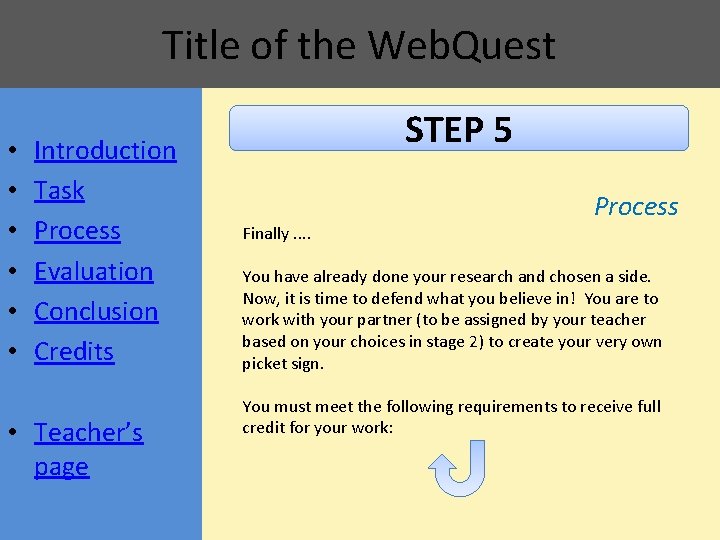 Title of the Web. Quest • • • Introduction Task Process Evaluation Conclusion Credits