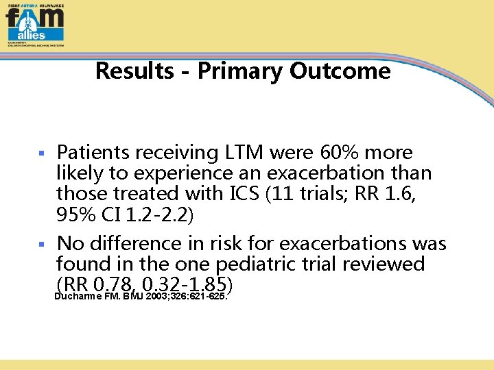 Results - Primary Outcome Patients receiving LTM were 60% more likely to experience an