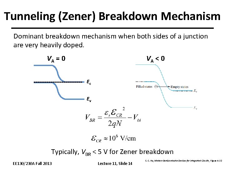 Tunneling (Zener) Breakdown Mechanism Dominant breakdown mechanism when both sides of a junction are