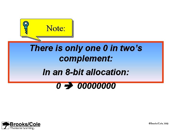 Note: There is only one 0 in two’s complement: In an 8 -bit allocation: