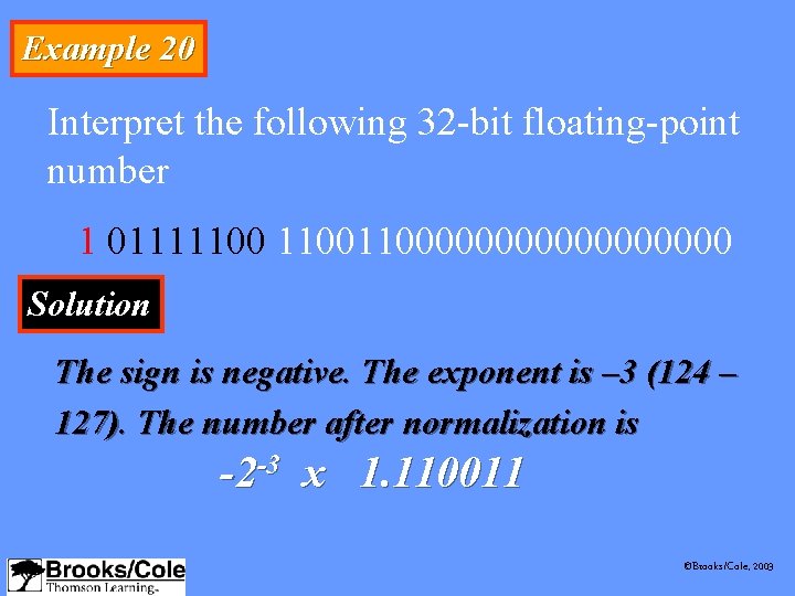 Example 20 Interpret the following 32 -bit floating-point number 1 0111110000000000 Solution The sign