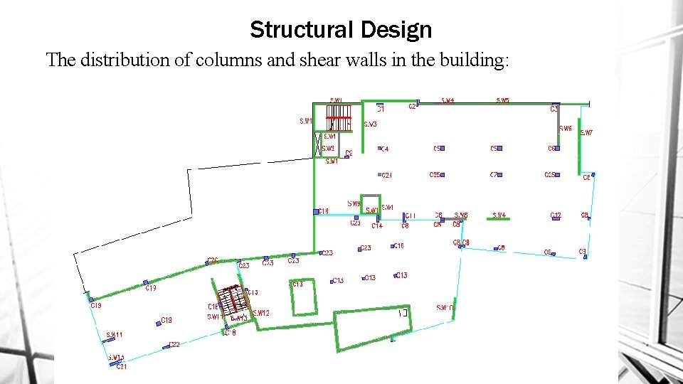 Structural Design The distribution of columns and shear walls in the building: 29 