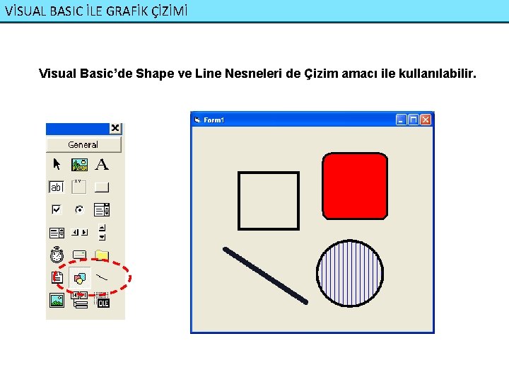 VİSUAL BASIC İLE GRAFİK ÇİZİMİ Visual Basic’de Shape ve Line Nesneleri de Çizim amacı