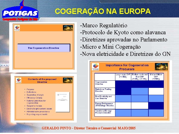 COGERAÇÃO NA EUROPA -Marco Regulatório -Protocolo de Kyoto como alavanca -Diretrizes aprovadas no Parlamento