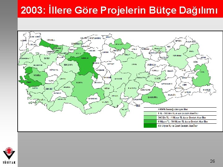 2003: İllere Göre Projelerin Bütçe Dağılımı 26 