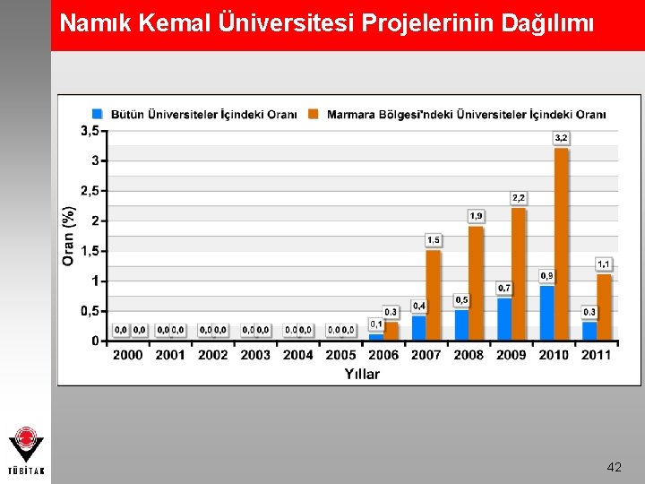 Namık Kemal Üniversitesi Projelerinin Dağılımı 42 
