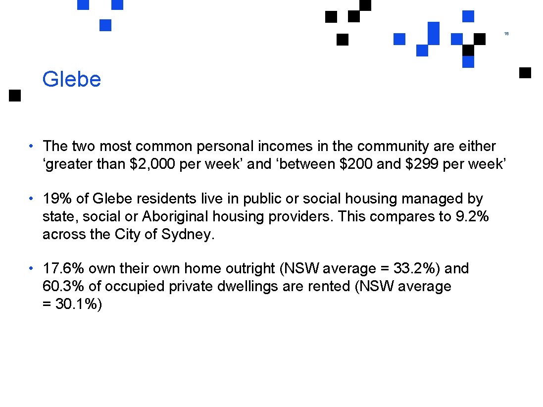 18 Glebe • The two most common personal incomes in the community are either