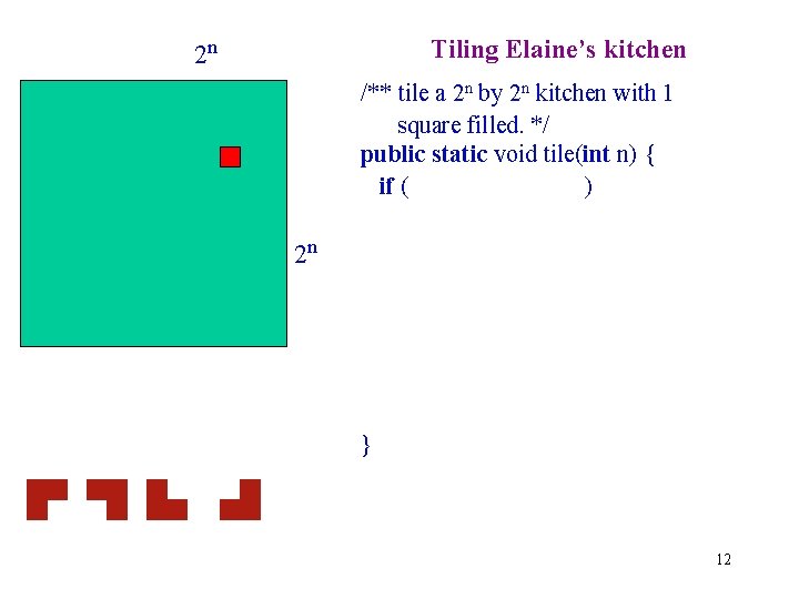 Tiling Elaine’s kitchen 2 n /** tile a 2 n by 2 n kitchen