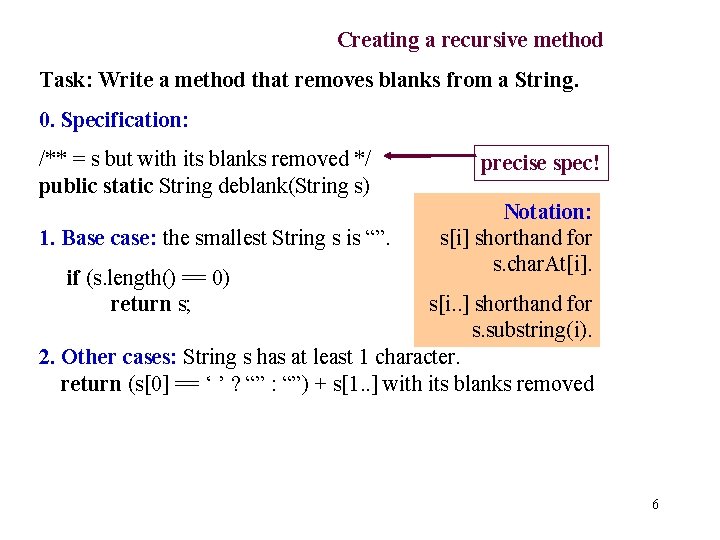 Creating a recursive method Task: Write a method that removes blanks from a String.