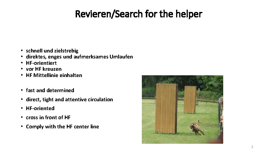 Revieren/Search for the helper • • • schnell und zielstrebig direktes, enges und aufmerksames