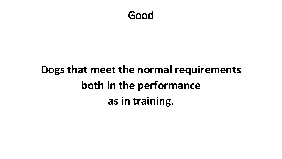 Good Dogs that meet the normal requirements both in the performance as in training.