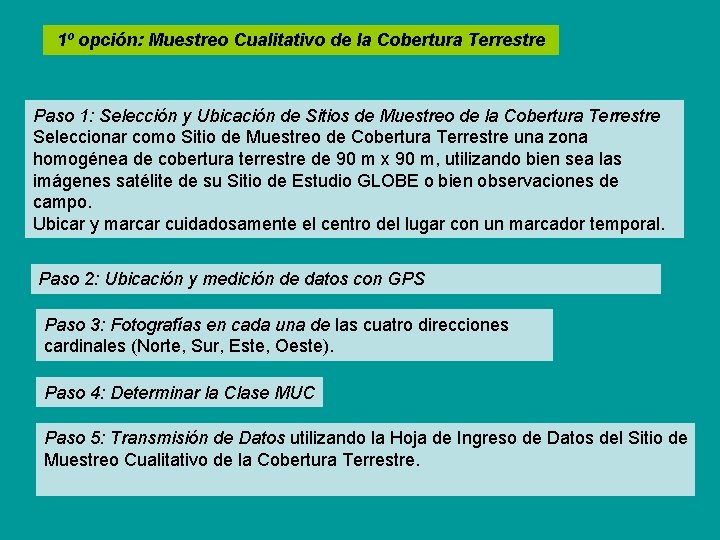 1º opción: Muestreo Cualitativo de la Cobertura Terrestre Paso 1: Selección y Ubicación de