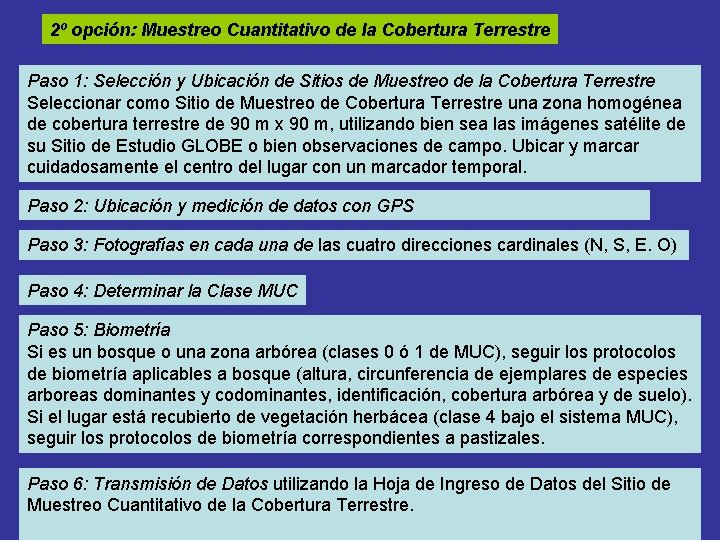 2º opción: Muestreo Cuantitativo de la Cobertura Terrestre Paso 1: Selección y Ubicación de