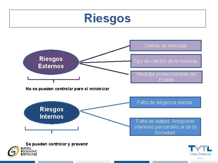 Riesgos Cierres de mercado Riesgos Externos Tipo de cambio de la moneda. Medidas proteccionistas