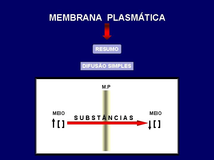 MEMBRANA PLASMÁTICA RESUMO DIFUSÃO SIMPLES M. P MEIO [] SUBST NCIAS MEIO [] 