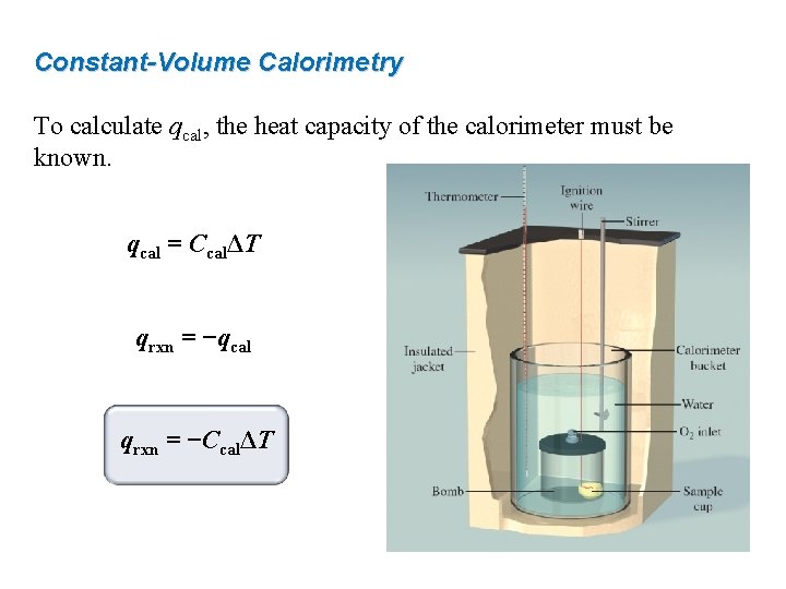 Constant-Volume Calorimetry To calculate qcal, the heat capacity of the calorimeter must be known.