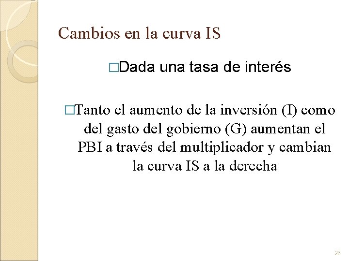Cambios en la curva IS �Dada una tasa de interés �Tanto el aumento de