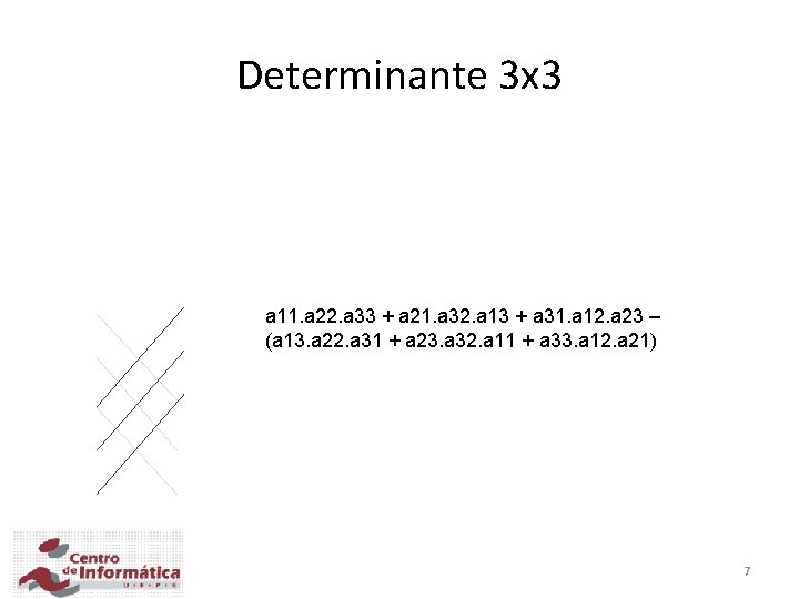 Determinante 3 x 3 a 11. a 22. a 33 + a 21. a Determinante 3 x 3 a 11. a 22. a 33 + a 21. a