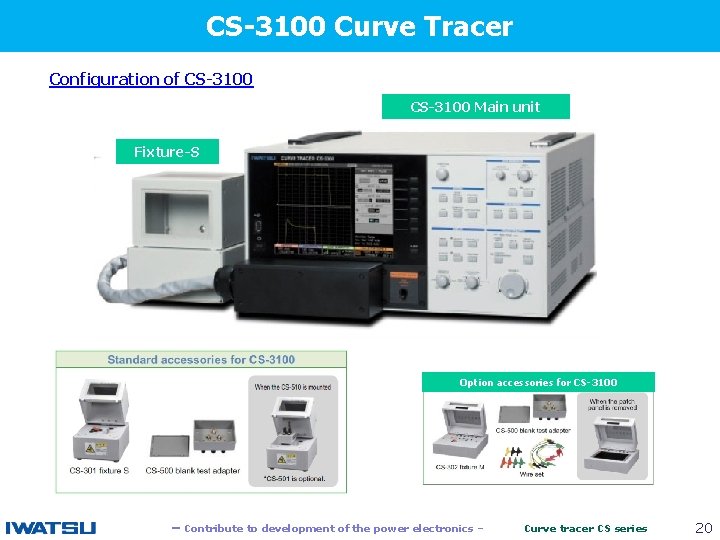 CS-3100 Curve Tracer Configuration of CS-3100 　　 CS-3100 Main unit Fixture-S Option accessories for