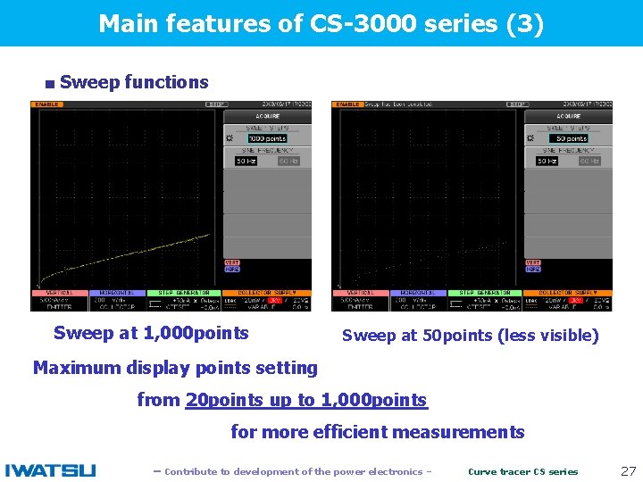 Main features of CS-3000 series (3) 　　 ■ Sweep functions Sweep at 1, 000