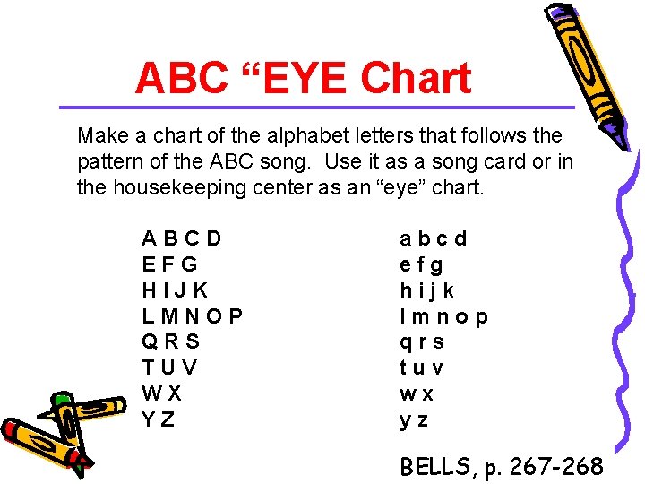 ABC “EYE Chart Make a chart of the alphabet letters that follows the pattern
