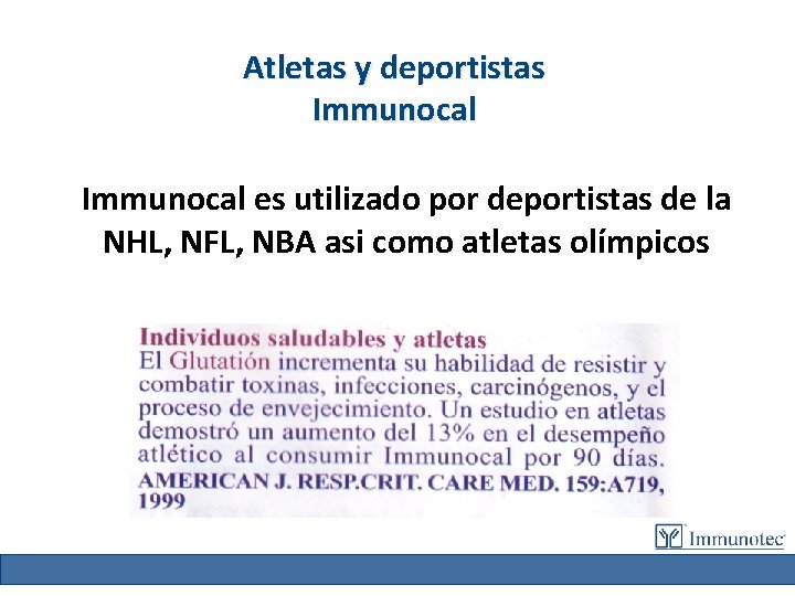 Atletas y deportistas Immunocal es utilizado por deportistas de la NHL, NFL, NBA asi
