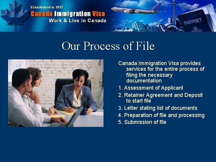 Our Process of File Canada Immigration Visa provides services for the entire process of