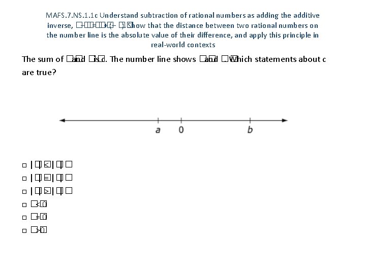 MAFS. 7. NS. 1. 1 c Understand subtraction of rational numbers as adding the