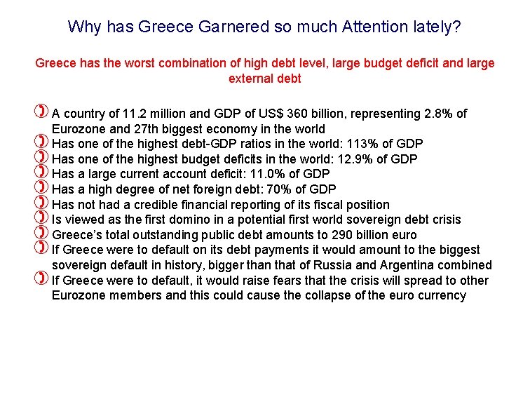 Why has Greece Garnered so much Attention lately? Greece has the worst combination of