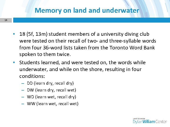 Memory on land underwater 16 • 18 (5 f, 13 m) student members of