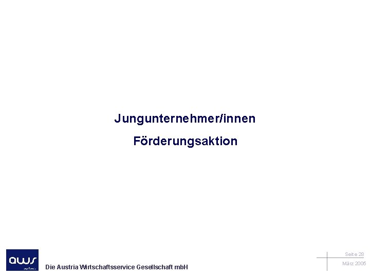Jungunternehmer/innen Förderungsaktion Seite 28 Die Austria Wirtschaftsservice Gesellschaft mb. H März 2005 