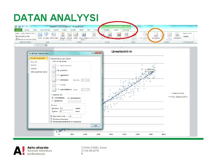 DATAN ANALYYSI CHEM-A 1000, Excel 21 -24. 09. 2015 8 