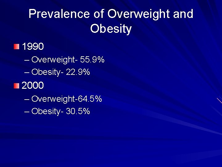 Prevalence of Overweight and Obesity 1990 – Overweight- 55. 9% – Obesity- 22. 9%