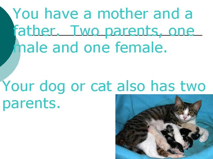 You have a mother and a father. Two parents, one male and one female.