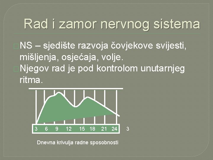 Rad i zamor nervnog sistema �NS – sjedište razvoja čovjekove svijesti, mišljenja, osjećaja, volje.