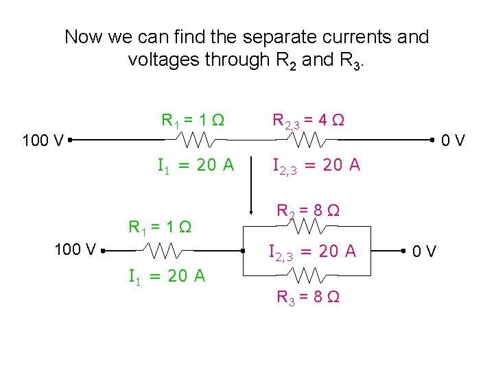 Now we can find the separate currents and voltages through R 2 and R Now we can find the separate currents and voltages through R 2 and R