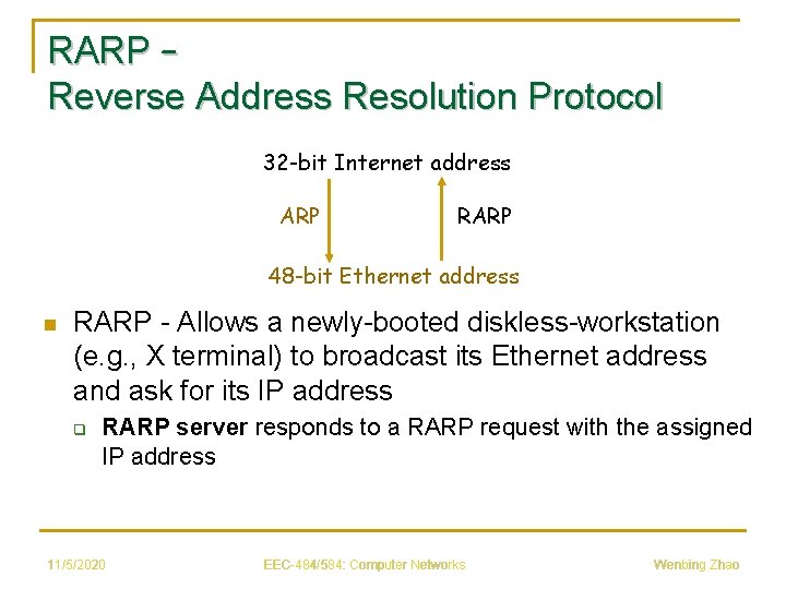 RARP – Reverse Address Resolution Protocol 32 -bit Internet address ARP RARP 48 -bit