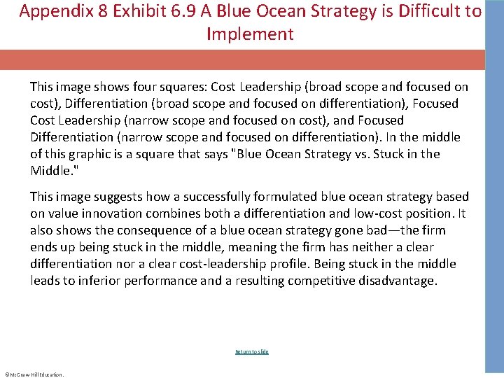 Appendix 8 Exhibit 6. 9 A Blue Ocean Strategy is Difficult to Implement This