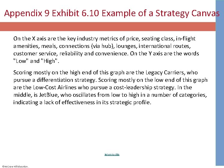 Appendix 9 Exhibit 6. 10 Example of a Strategy Canvas On the X axis